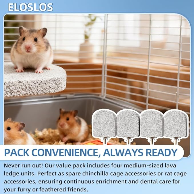 4 Pack Medium Size Lava Ledge for Small Pets - Chinchilla, Hamster, Parrot - Grinding & Jumping Platform in Gray