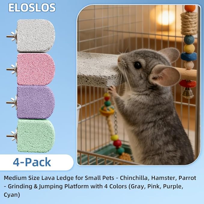 4 Pack Medium Size Lava Ledge for Small Pets - Chinchilla, Hamster, Parrot - Grinding & Jumping Platform with 4 Colors (Gray, Pink, Purple, Cyan)