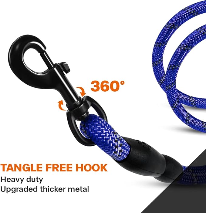 Taglory Rope Dog Leash 5 FT with Comfortable Padded Handle, Highly Reflective Threads Leash for Medium Large Dogs, 1/2 inch, Navyblue