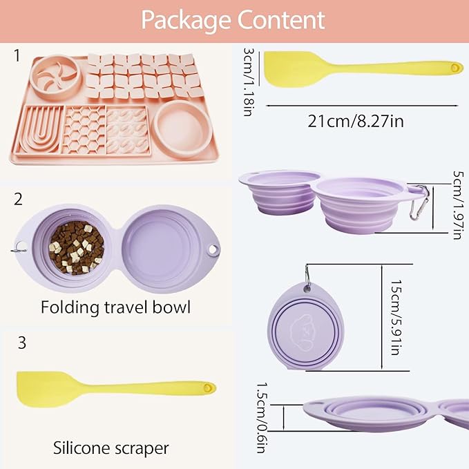 Silicone Licking Mats 6 in 1 for Dogs Cats - Slow Feeder Mat for Smell Training with Water Groove, Snuffle Mats with Suction Cups, Anxiety Relief and Boredom Reducer, Silicone Foldable Bowl