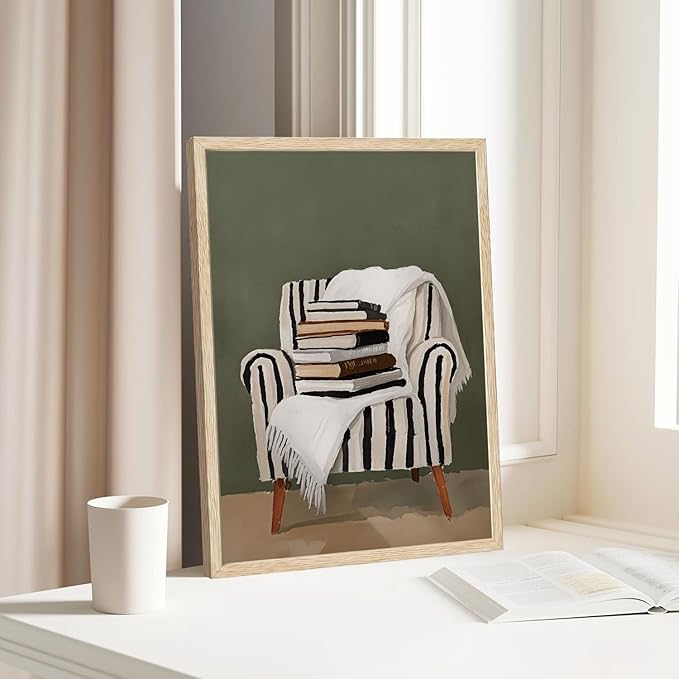 XJYISUO Framed Wall Art Cozy Books Canvas Art Modern Reading Pictures Wall Decor Farmhouse Paintings Neutral Artwork For Living Room Bedroom Study