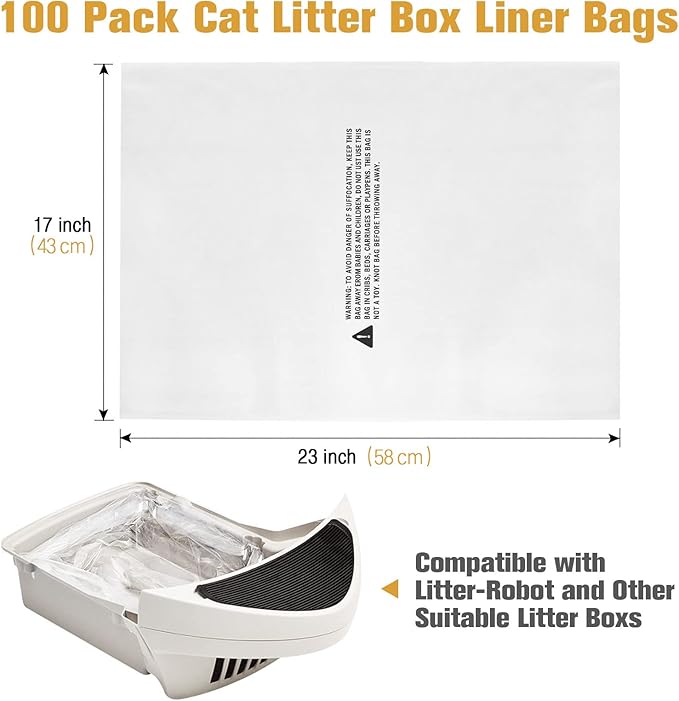 100 Pack Cat Litter Bags for Litter R-obot 4 Waste Bags, Cat Litter Bags for Litter Box Robot 3 Waste Bags Liners Litter Box Liner Replacement, 9-11 Gallons