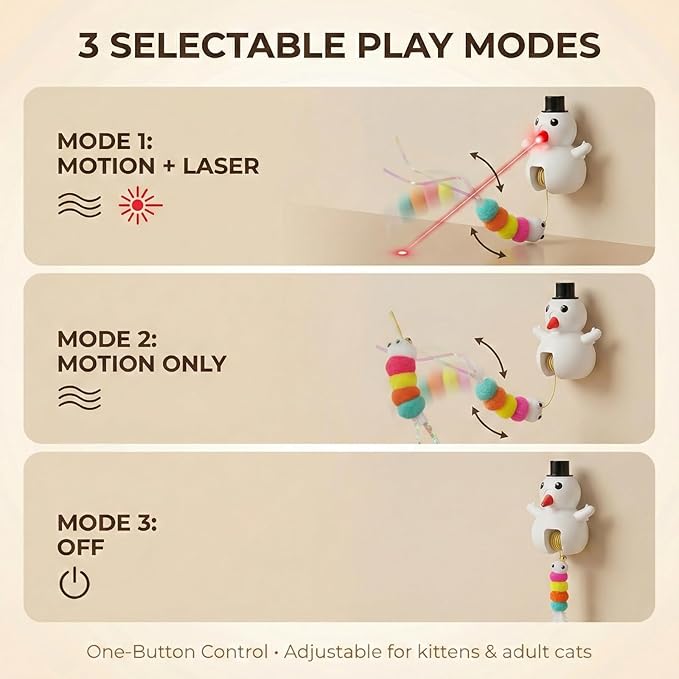 Luxelle Interactive Cat Toy for Indoor Cats, Automatic Hanging Cat Toy with 6.5ft Retractable Elastic Cord, Motion & Laser Play Modes, USB Rechargeable, Wall & Door Mount Toy