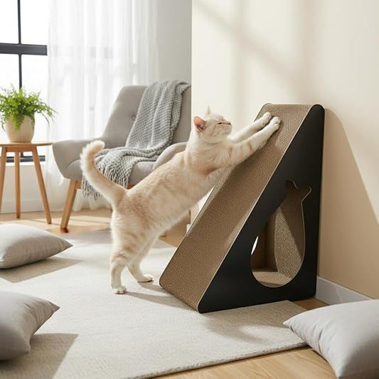 2-in-1 Set: 9.45" 6-Sided Cat Scratcher Post for Indoor Cats, Reversible Triangle Cardboard Scratching Pad with Bonus Small Scratch Pad, Durable Furniture Protector for Kittens & Senior Cats
