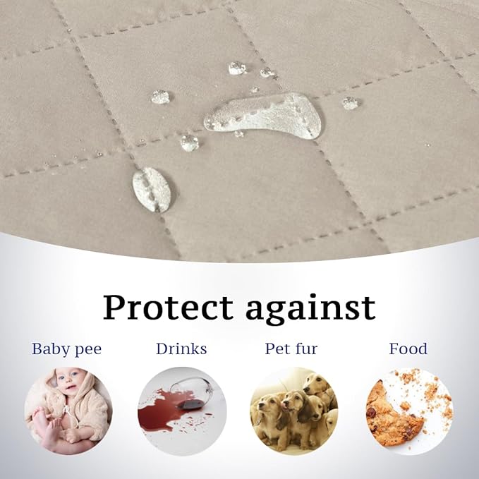 H.VERSAILTEX Loveseat Protector for Dogs/Pets Loveseat Slipcover Quilted Furniture Protector with Non Slip Elastic Strap Water Resistant Loveseats Seat Width to 46"(Loveseat, Pale Oak)