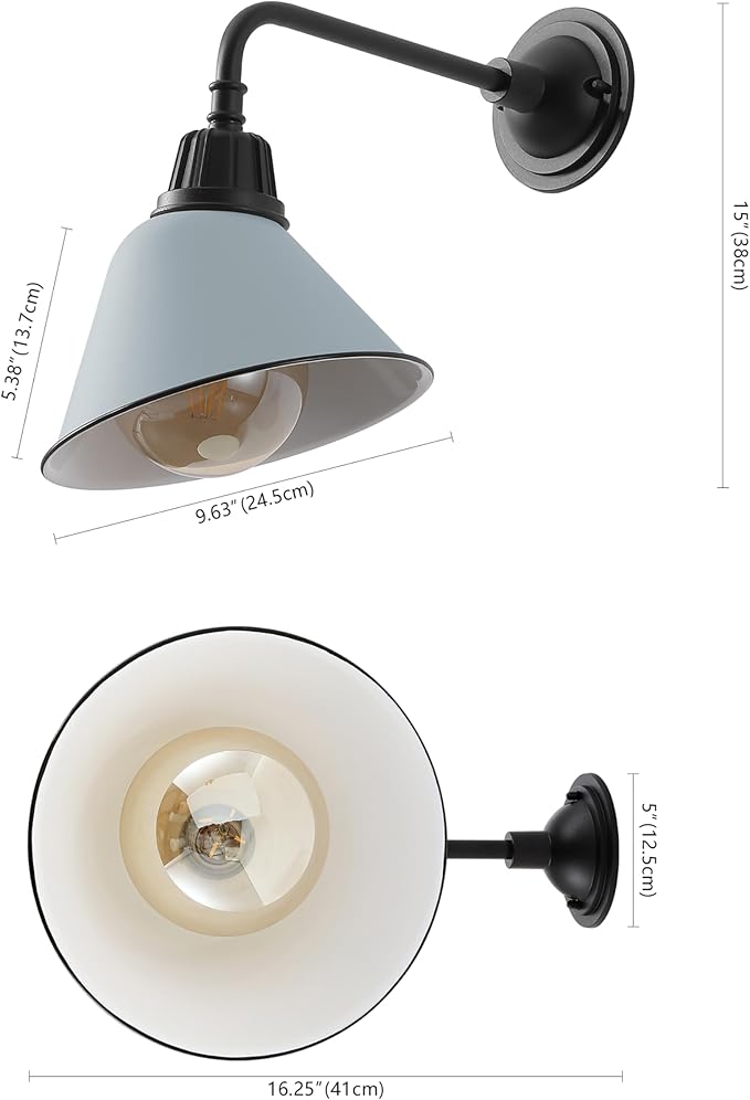 JONATHAN Y JYL7612K Croydon 9.63" 1-Light Farmhouse Industrial Indoor/Outdoor Iron LED Gooseneck Arm Outdoor Sconce for Entryway Lobby Kitchen Bathroom Bedroom Living Room Hallway, Matte Silver Blue