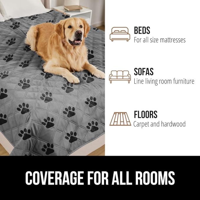 GORILLA GRIP Waterproof Dog Blanket, Couch Cover for Dogs Washable, Protects Sofa, Furniture, Crate, Car, RV Essentials Pet Supplies, Tear and Slip Resistant Leakproof Cushion Cover, 30x70 Gray Paw