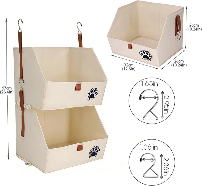 2-Tier Dog Shelves Storage Organizer, Dog Toy Basket, Hanging Closet Organizer for Pet, Fabric Storage Bins Dog Cabinet, Collapsible Baskets for Dog Toys,Colloar,Clothes,Blanket -Beige