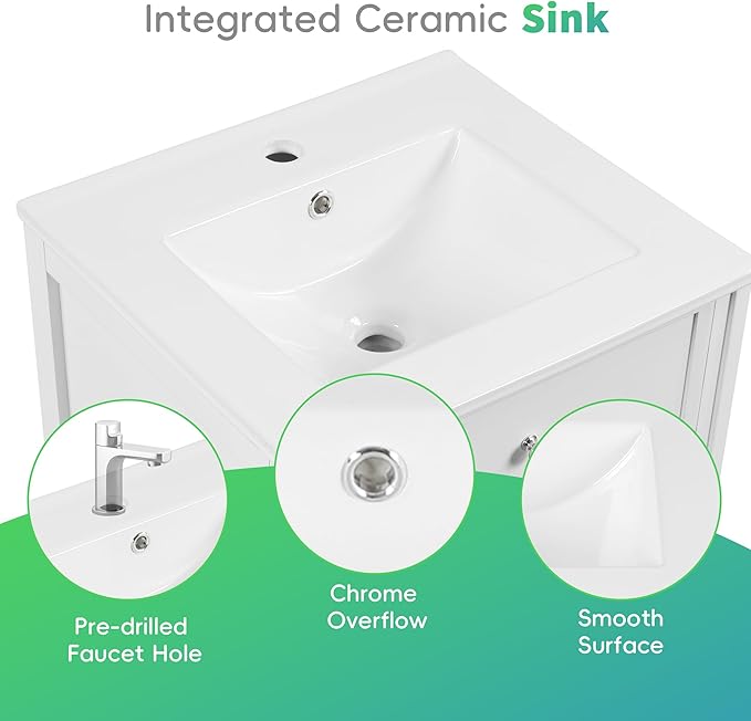 Merax 20 Inch Small Bathroom Vanities Storage Cabinet with Undermount Sink, Two-Tier Door Shelf, White