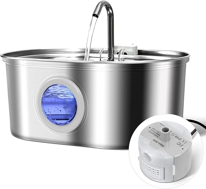 Ultra-Quiet Replacement Pump and Stainless Steel Cat Water Fountain