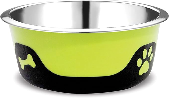 Thermocool Insulated Stainless Steel Pet Bowl - 32 Oz (Large) Non-Slip Feeding Dish Reduces Sliding & Spills, Keeps Water Cold & Food Warm, Dishwasher Safe (Green)