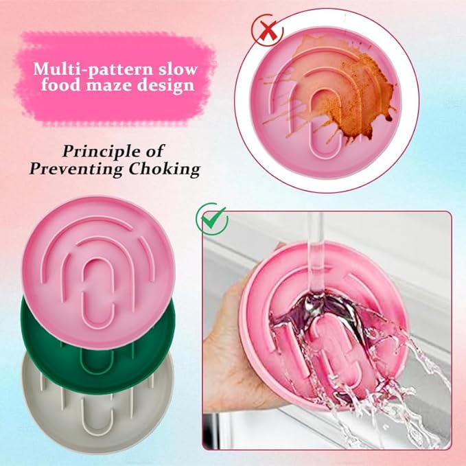 Slow Feeder Dog Bowl, Non-Slip Silicone Pet Bowl, Food Puzzle Mat, Prevents Bloat and Choking, Improves Digestion (Pink)