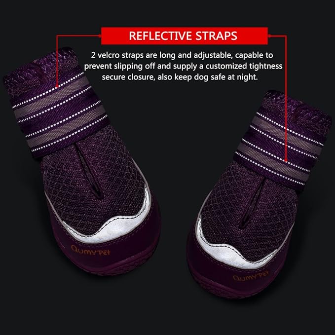 QUMY 4PCS Dog Boots for Large Dogs, Medium Dog Shoes & Paw Protectors for Hot Pavement, Summer Heat Protection, Mesh Breathable Nonslip Dog Booties for Hardfloors, Walking Running Hiking Purple Size 8