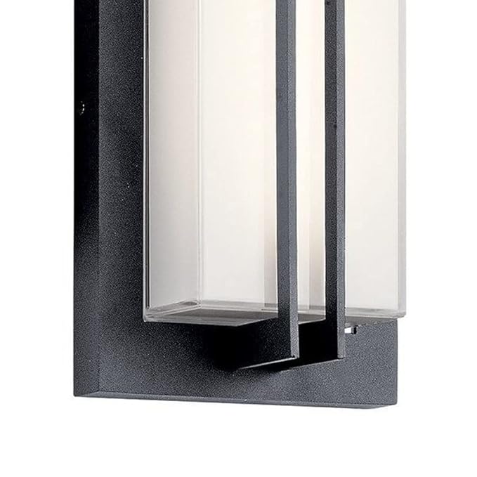 Kichler Manhattan 22" Outdoor LED Wall Light in Textured Black, 1-Light Exterior Wall Sconce with White Glass, ("22" H x 7" W), 49298BKTLED