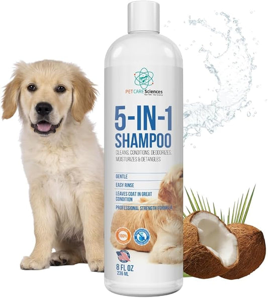 8 floz 5 in 1 Dog Shampoo for Itchy Skin - Sensitive Skin Dog Shampoo for Smelly Dogs - Dog Shampoos & Conditioners - Made in The USA