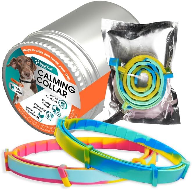 Calming Collar for Dogs – Fast-Acting, Lasts 60 Days, Choke-Free Design, Pheromone-Infused for Anxiety & Stress Relief – Dog Pheromone Collar for Small, Medium & Large Dogs (2Aurora+1Rainbow, 3 Pack)