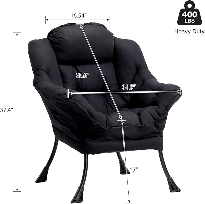 HollyHOME Lazy Chair with Armrest and Side Pocket, Comfy Accent Lounge Chair,Leisure Sofa Armchair for Living Room, Bedroom, Dorm, or Small Spaces, Oversized Reading Sofa Chair,Black