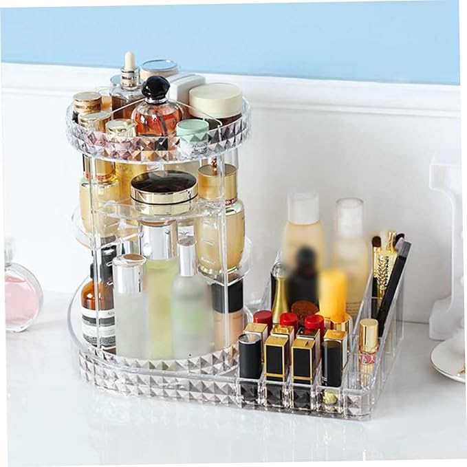 Vaguelly Acrylic Makeup Organizer Rotating Cosmetic Perfume Storage Rack for Vanity Desk Dresser Organizer