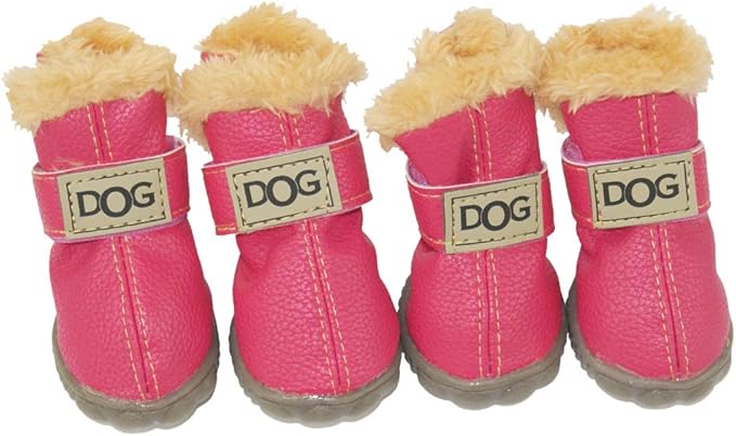 WINSOON Dog Australia Boots Pet Antiskid Shoes Winter Warm Skidproof Sneakers Paw Protectors 4-pcs Set (Size 4, Pink)
