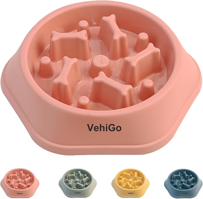 Dog Slow Feeder Bowl for Small & Medium Breeds, Anti-Choking Puzzle Food Bowl, Non Slip Interactive Dog Feeder for Healthy Eating Habits, Dishwasher Washable (Red)