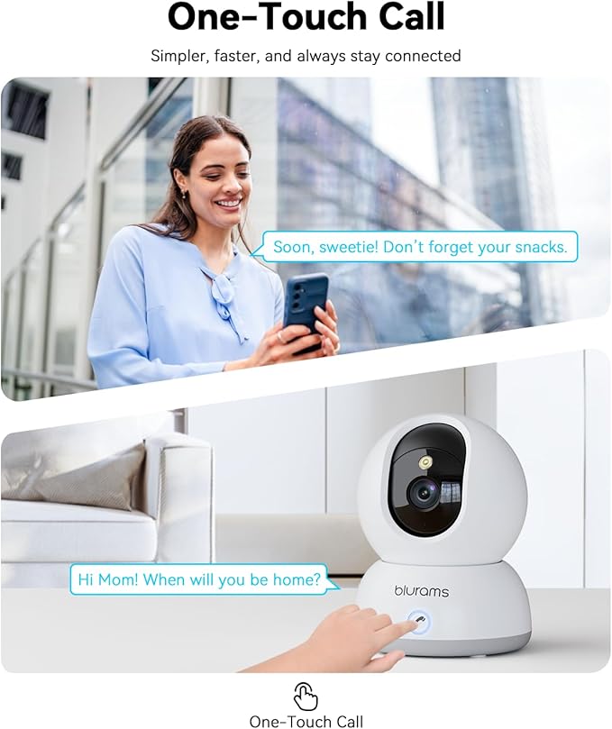 blurams 4K Indoor Cameras for Home Security, 360° PTZ Pet Camera with Phone App, One-Touch Call, Free Human/Pet/Motion/Sound/Cry Detection, Dual-Band WiFi 6, Work with Alexa