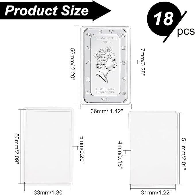 FINGERINSPIRE 18 Pcs Silver Bar Case 2.2x1.4 inch Acrylic Silver Bar Holder Clear Storage Container Compatible Silver Bar Box for 1oz Silver Bar 1 Troy Ounce Bar Collection of Coins