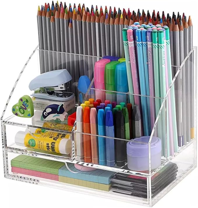Garneck Acrylic Desk Organizer Drawer for Makeup Cosmetics and Office Supplies Multi-compartment Storage Box for Home and Vanity Use