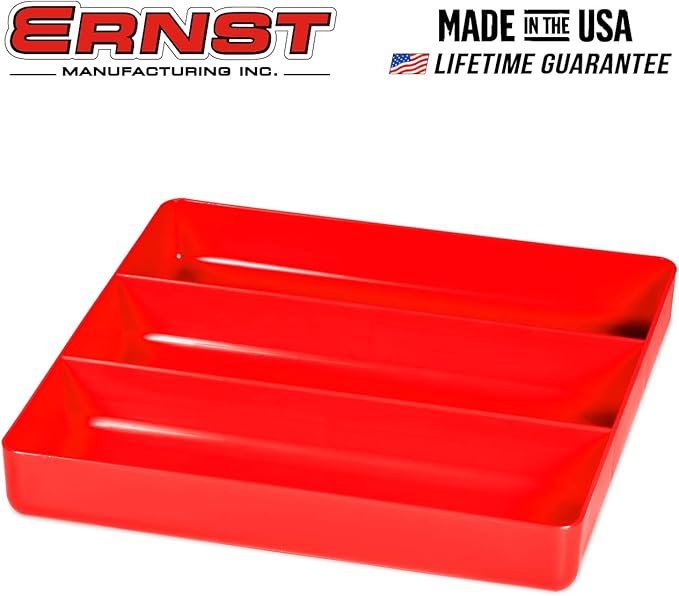 ERNST MFG Tool Garage Organizer Tray, Red, 3-Compartments - Made in the USA