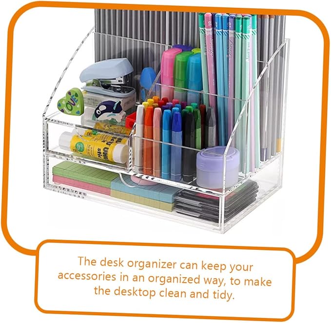 Unomor Multi-purpose Acrylic Desk Organizer Stationery Sundries Organizer Tabletop Storage Box Drawer