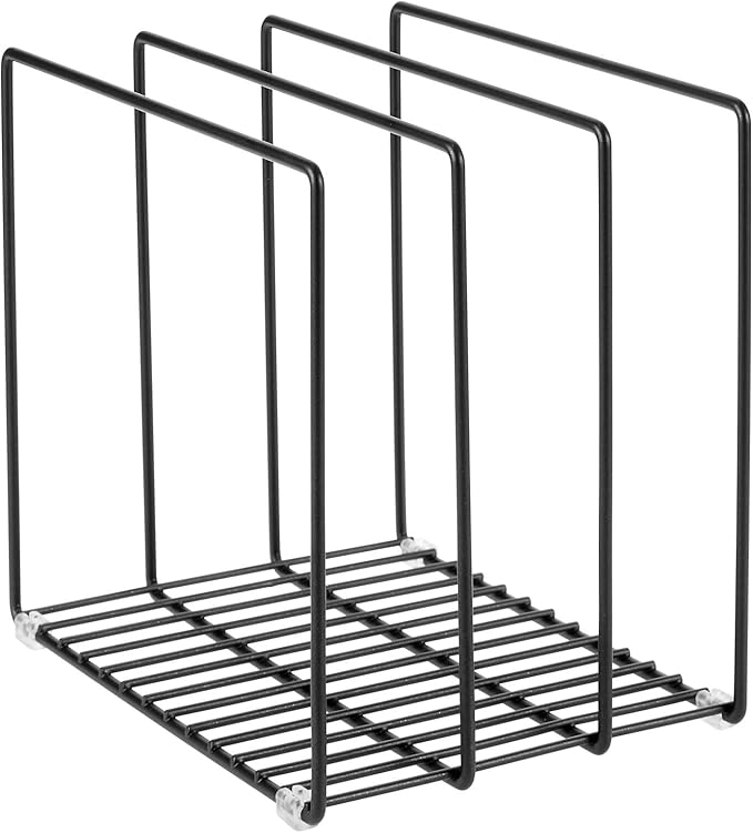 mDesign Steel Storage Tray Organizer Rack for Kitchen Cabinet - Divided Holder with 3 Slots for Skillets, Frying Pan, Pot Lids, Cutting Board, Baking Sheets - Concerto Collection - Black