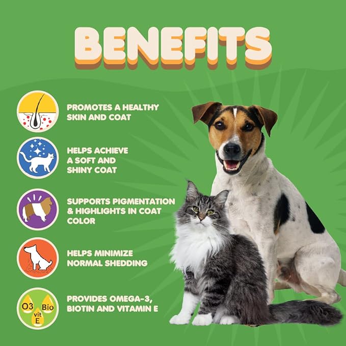 Skin and Coat Supplement with Fish Oil and Omega 3 for Dogs and Cats - Dog Itch Relief Pet Supplement for Shedding, Dry Itchy Skin and Allergies - Dog Allergy Treatment Vitamins (90 Tabs)