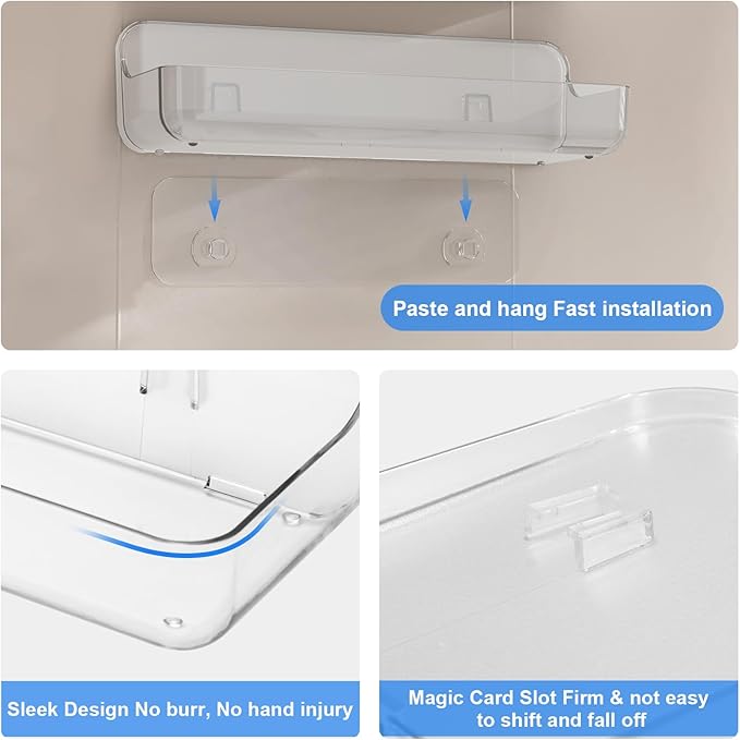 Diesisa 2pc Acrylic Wall Mount Organizer - Adhesive Shelf - Wall Organizers - No Drilling - Bathroom Shelves - Stick Wall Shelf with 3packs Self Adhesive Tapes, for Bathroom, Kitchen-Clear