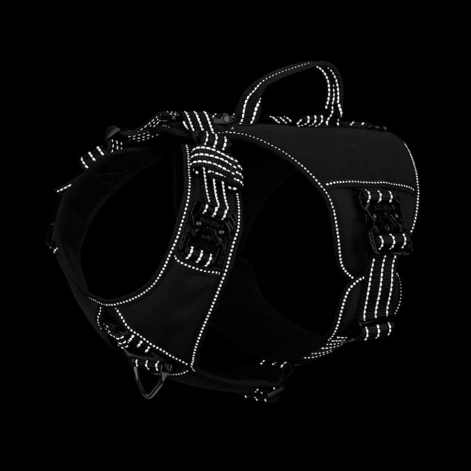 ICEFANG GN8 Tactical Dog Harness with 4X Metal Buckles for X-Large Sized Dogs,Reflective in Training Walking K9 Vest,No-Pull Front Leash Clip,Adjustable Pet Harness (Black, X-Large (Pack of 1))