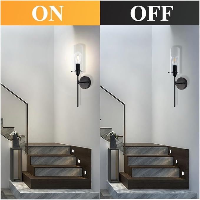 Black Wall Sconces 1-Light, Modern Wall Sconce with Clear Glass Shade, Hardwired Wall Mount Light Fixtures for Living Room Bathroom, Bedroom, Hallway