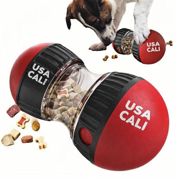 Treat Dispensing Dog Toy Puzzle, Interactive Slow Feeder Ball, Food Dispenser Enrichment Toy for Boredom, Training & Mental Stimulation, Durable ABS+PC, Red