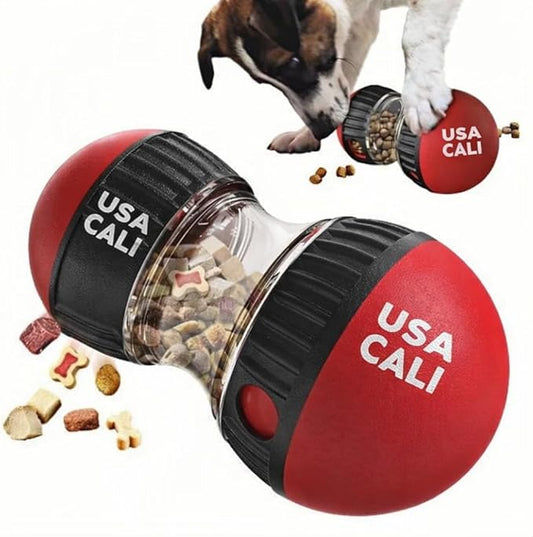 Treat Dispensing Dog Toy Puzzle, Interactive Slow Feeder Ball, Food Dispenser Enrichment Toy for Boredom, Training & Mental Stimulation, Durable ABS+PC, Red