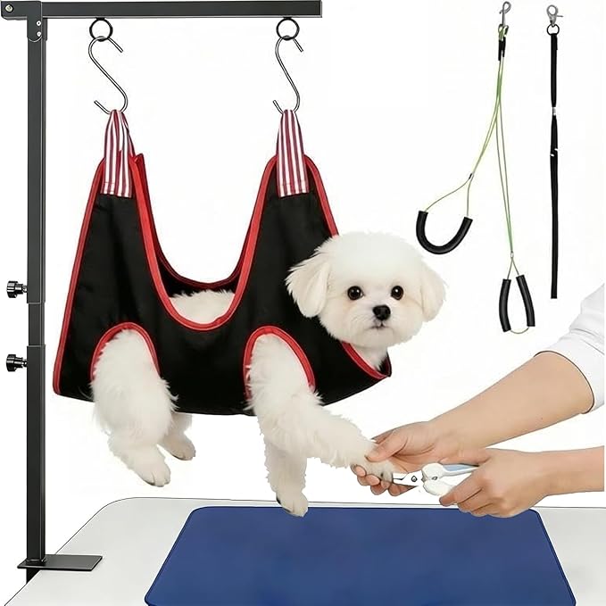 Dog Grooming Supplies, Dog Grooming Arm Kit 26"-40" Height with Harness & Hammock Sling for Small Dogs - Pet Grooming Table Accessory for Nail Trimming.