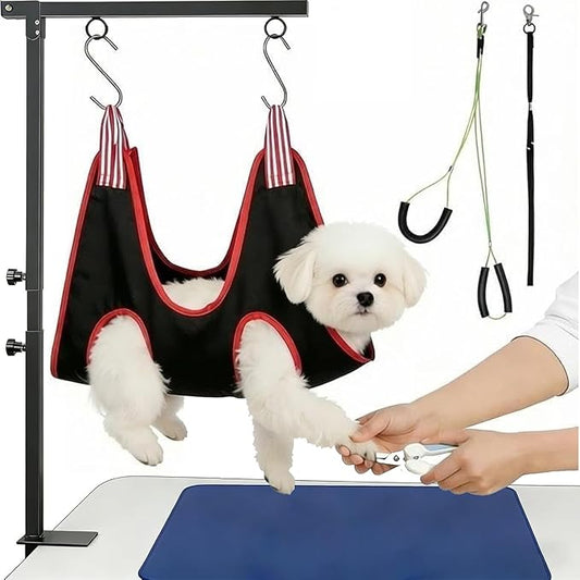Dog Grooming Supplies, Dog Grooming Arm Kit 26"-40" Height with Harness & Hammock Sling for Small Dogs - Pet Grooming Table Accessory for Nail Trimming.