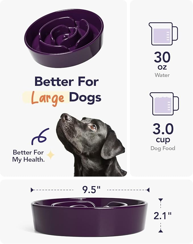 LE TAUCI Dog Slow Feeder Bowl Ceramic, 3 Cups Slow Feeding Dog Bowl Medium Large Breed, Maze Dog Bowl for Fast Eaters, Dog Dishes to Slow Down Eating, Puzzle Dog Food Bowl, Dog Maze Bowl