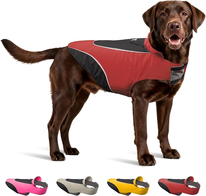 TSPRO Premium Dog Raincoat for Small/Medium Dogs, Waterproof Nylon, Reflective Strips, Easy-On Adjustable Hook & Loop Fastener, Leash Hole for Outdoor Walks (Red, L)