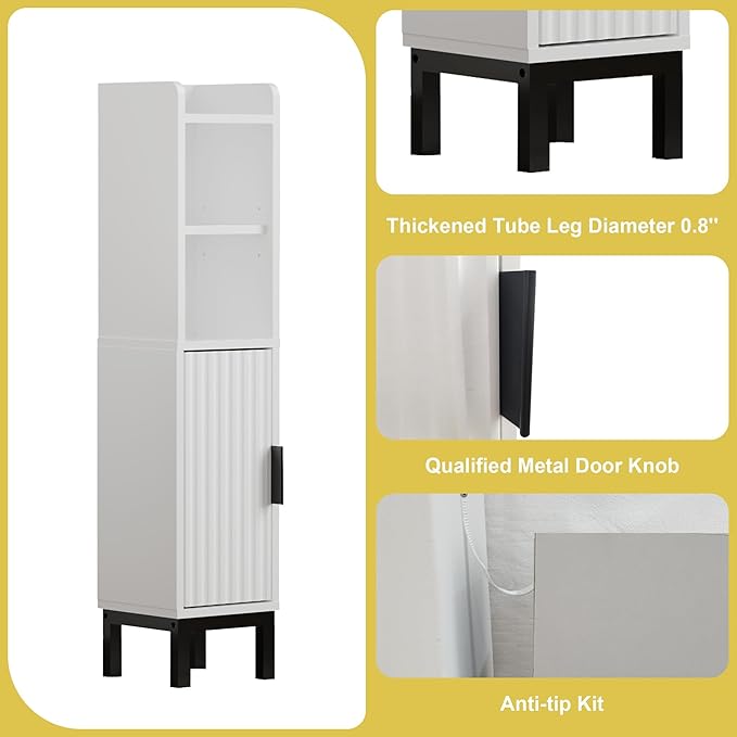 Small Bathroom Storage Cabinet, Narrow Corner Floor Cabinet with Door and Shelves for Toilet Paper, Bathroom Organizer with Adjustable Shelf, for Small Spaces (White)