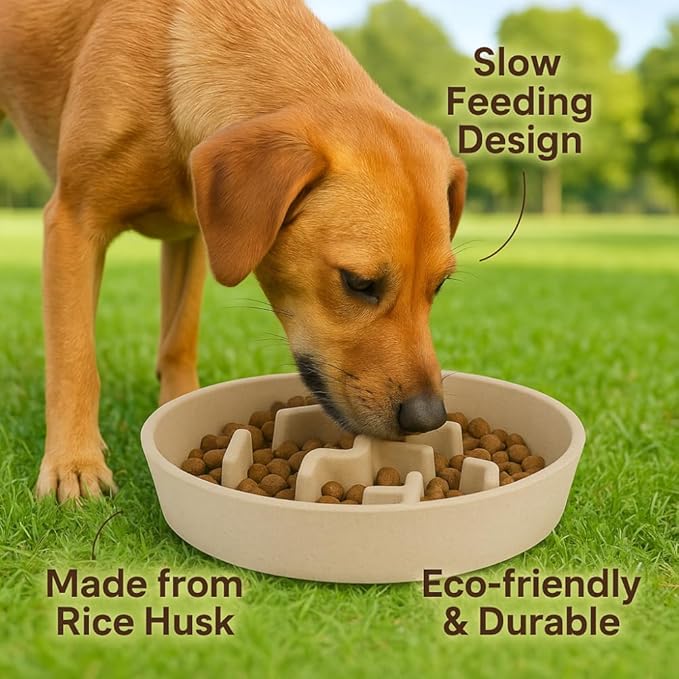 Sustainable Dog Slow Feeder Bowl – 11.8 OZ (350 ML) | Eco-Friendly Material, Dishwasher Safe | Suitable for Dry and Wet Food | Durable and Easy to Clean | Off White