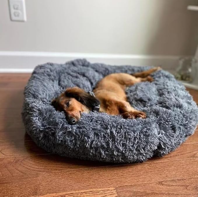 Anxiety Relief Dog Bed - Mr Fluffy Friend Anti-Anxiety Original Calming Plush Pet Bed for Chewing, Crate Training & Thunderstorm Stress (B-Blue,XS-40CM)
