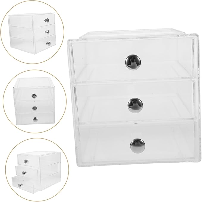 GLEAVI Clear Storage Box Organizer with Three Layers for Sundries Stackable Makeup and Jewelry Storage and Elegant Design for Hair Accessories and Skincare