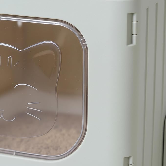 Cat Litter Box with Scoop, Large Foldable Litter Box with Lid & Drawer Tray, Front Visible Entry Top Exit Kitty Box, Odor Control, Easy to Clean