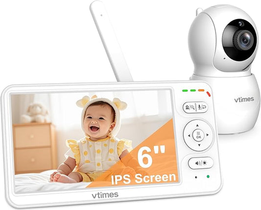 Baby Monitor with Camera and Audio, 6'' IPS Screen with 30-Hour Battery, Baby Monitor No WiFi Night Vision, ECO, 2-Way Audio, Pan-Tilt-Zoom, Baby Camera Monitor with 1000ft Range, Ideal Gift