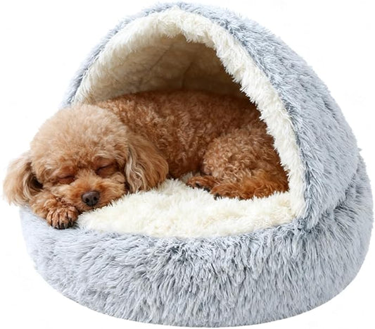 Dog Bed, Dog Bed with Cover Cave, Dual Comfort Design, Pet Bed for Small/Medium/Large Cats and Dogs, Anxiety Relief, Durable & Chew-Proof, Improves Sleep & Behaviour (Gray, 26in)