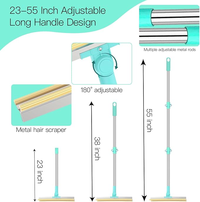 Carpet Rake for Pet Hair Removal - 3 in 1 Reusable Cat Dog Hair Remover Scraper with Adjustable Long Handle, Carpet Clean Gloves & Cat Dog Fur Rakes Scraper Broom for Couch, Rugs, Mats and Cars