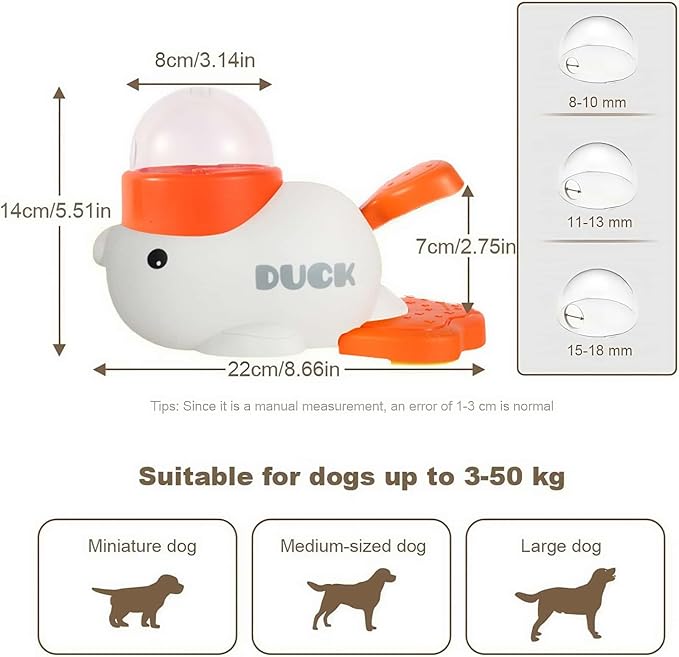 Duck Treat Dispenser Interactive Slow Feeder Puzzle Toy for Dogs and Cats, IQ Training Pet Enrichment Toy with Adjustable Openings(Yellow + White)