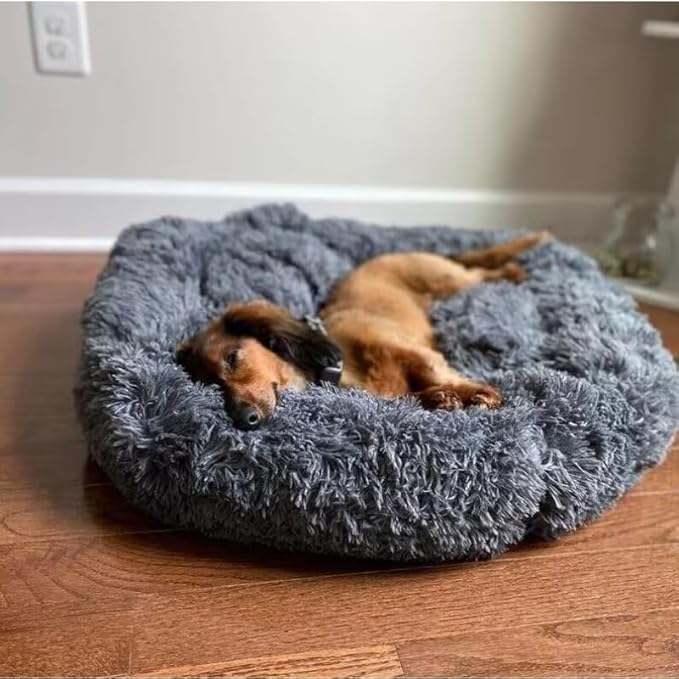 Anxiety Relief Dog Bed - Mr Fluffy Friend Anti-Anxiety Original Calming Plush Pet Bed for Chewing, Crate Training & Thunderstorm Stress (B-Purple,S-50CM)